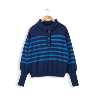 km striped sweater w/placket