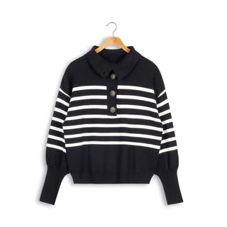 km striped sweater w/placket