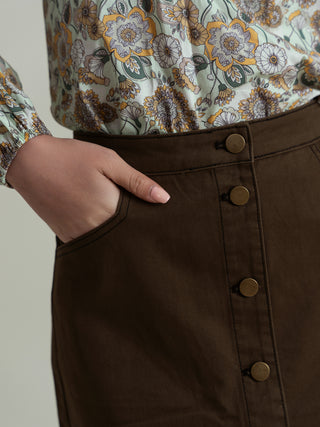 button front long skirt