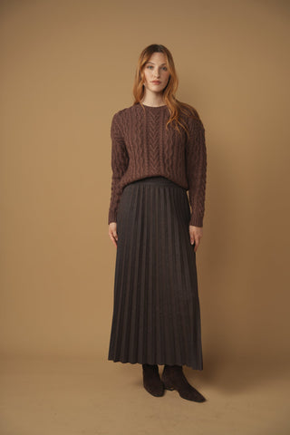 Mixed Cable Sweater & Pleated Maxi Skirt