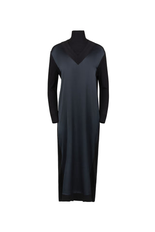 Point Mixed Satin Maxi Dress