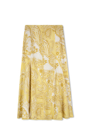 Cleo Printed Crochet Trim Linen Skirt