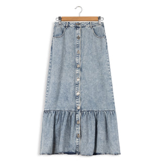 hd tiered denim maxi skirt