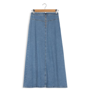 hd exposed zipper denim maxi skirt