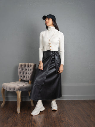 maxi wrap leather skirt