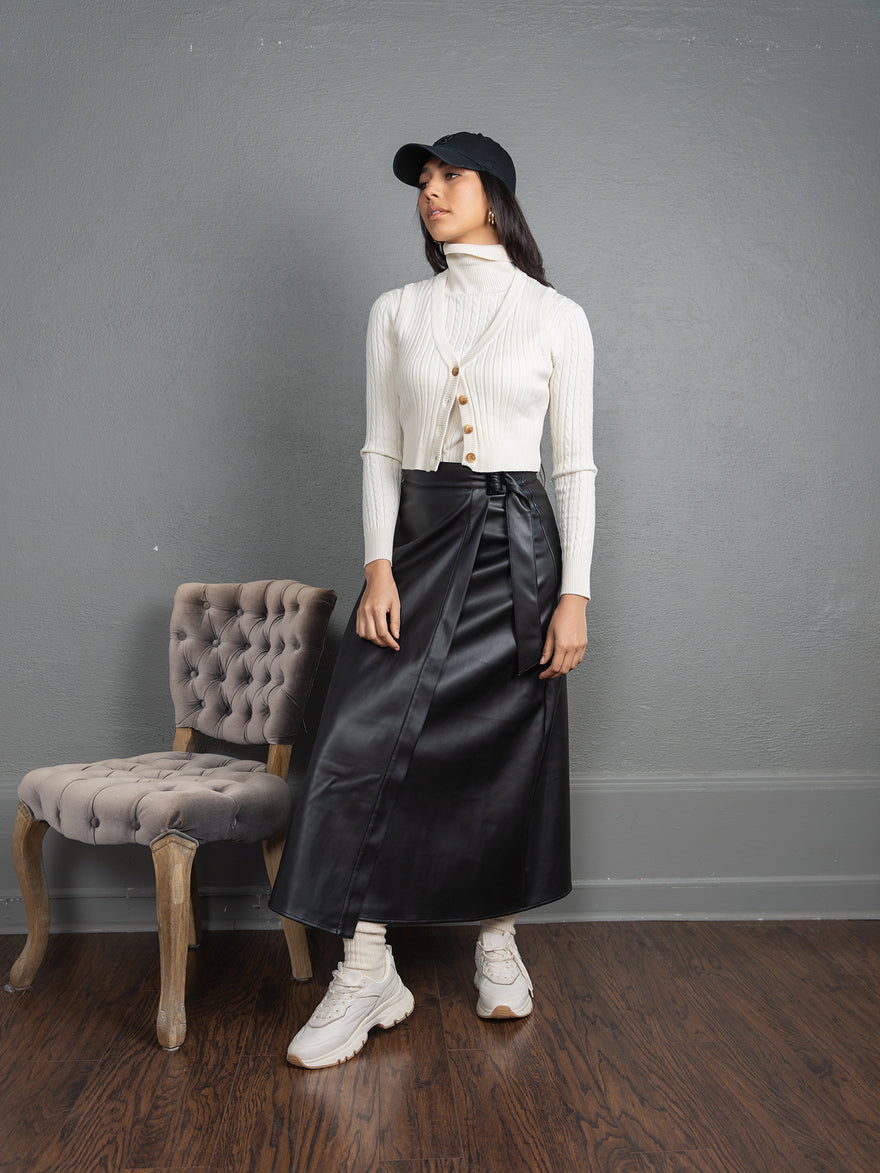 Maxi wrap leather skirt