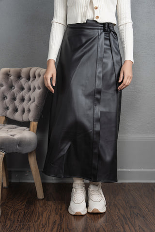 maxi wrap leather skirt
