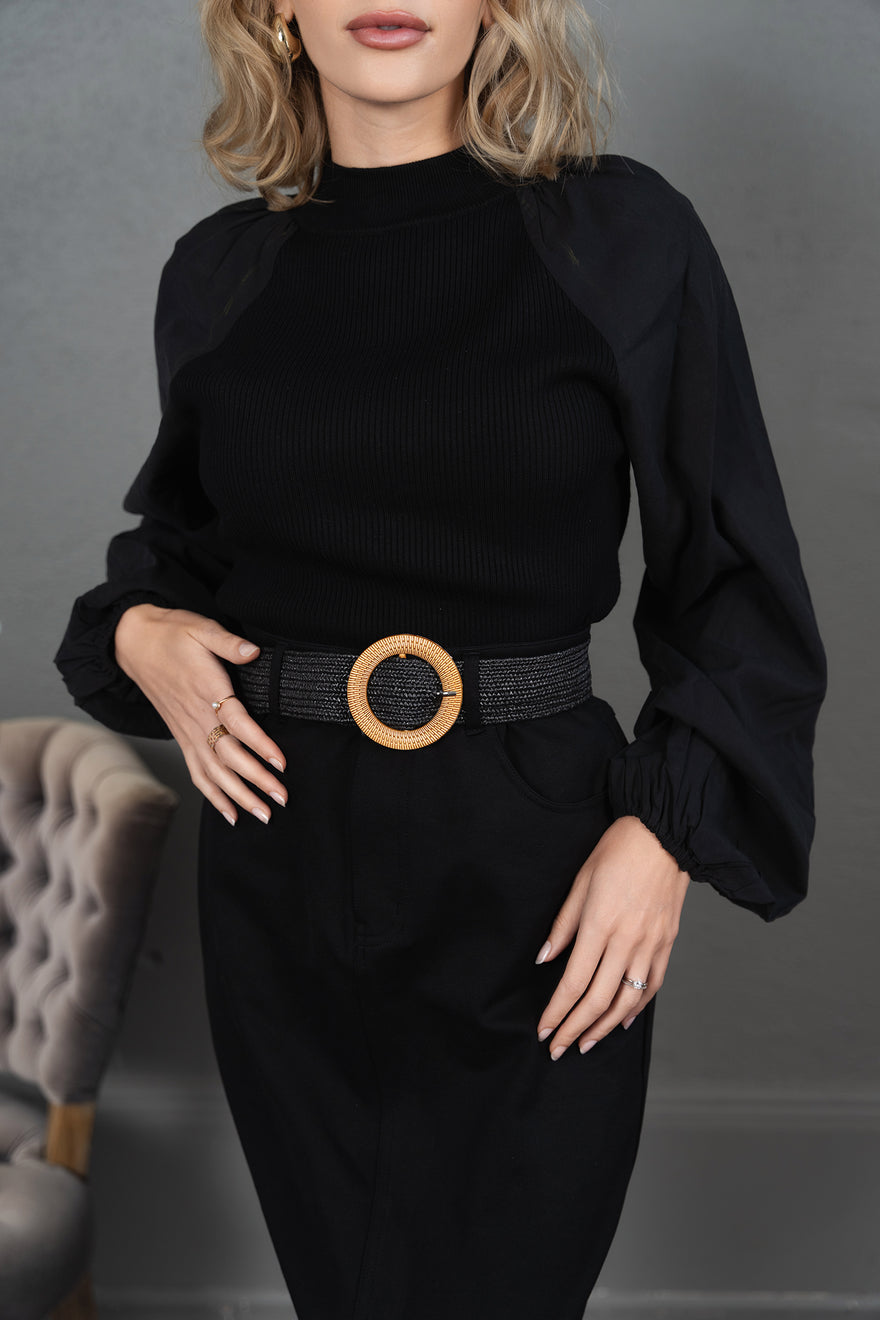 Element balloon slvs knit-woven top