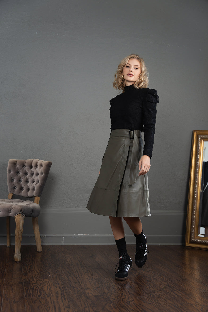 blw knee wrap leather skirt