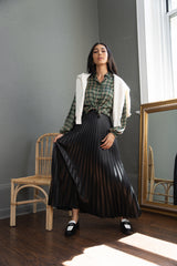 element leather pleat maxi skirt