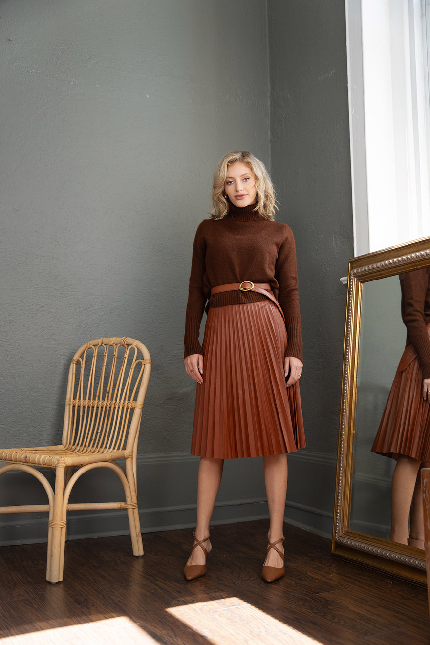 element short leather pleat skirt