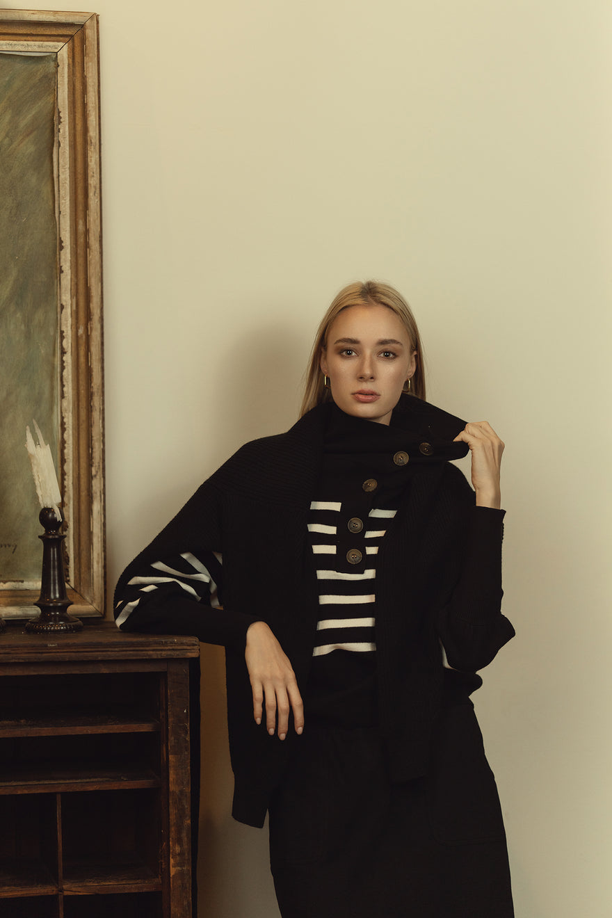 km striped sweater w/placket