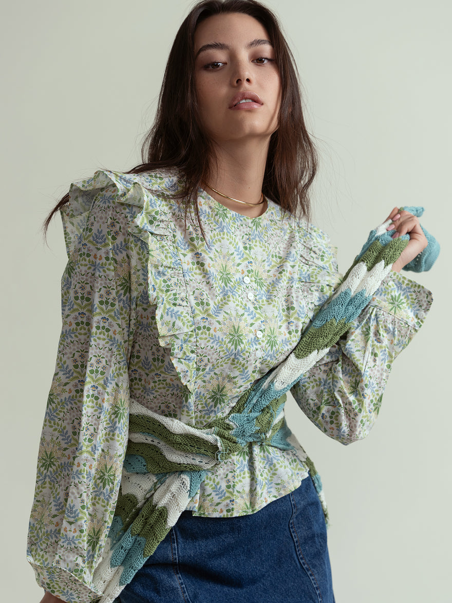 ofd button blouse with ruffle