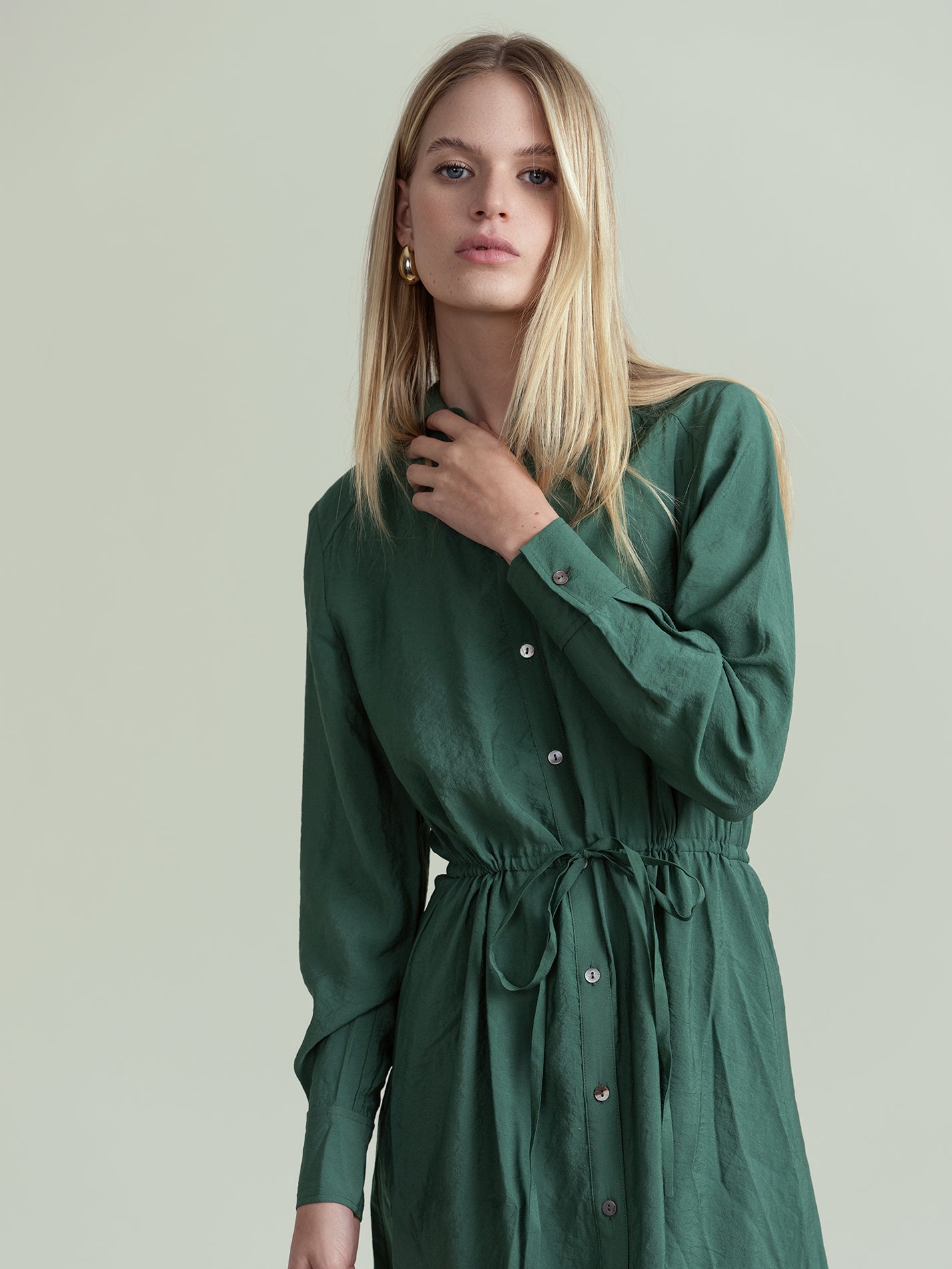 long sleeve shirtwaist dress Printed Cotton Long Sleeve Shirtwaist Dress in Saffron