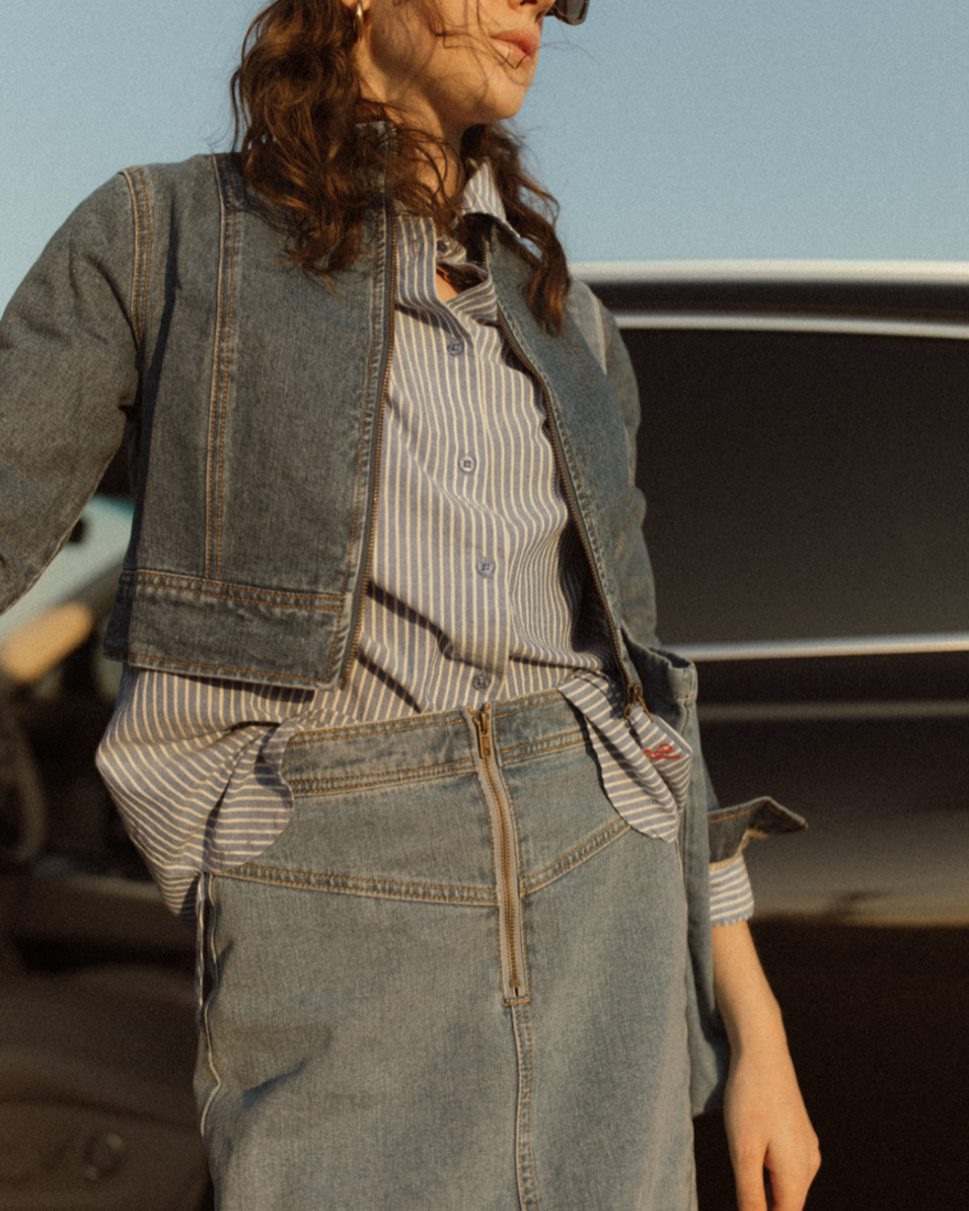 hd exposed zipper denim maxi skirt