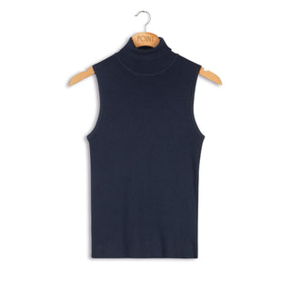 Point sleeveless ribbed turtleneck