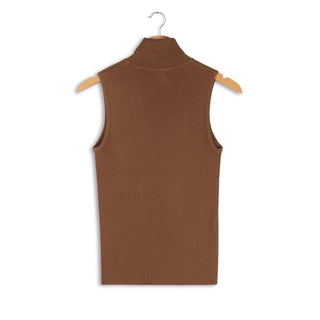 Point sleeveless ribbed turtleneck