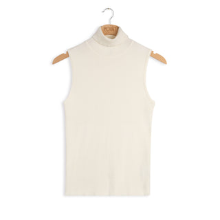 Point sleeveless ribbed turtleneck