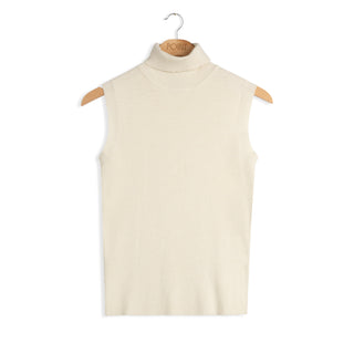 Point sleeveless ribbed turtleneck