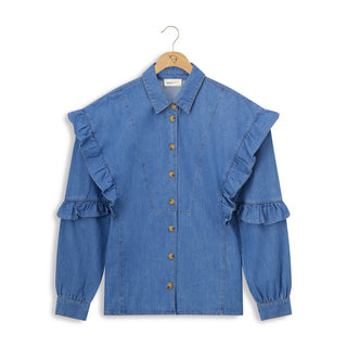 hd ruffle detail denim shirt