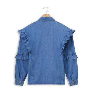 hd ruffle detail denim shirt