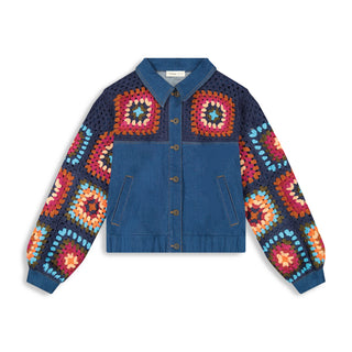 hd crochet pieced denim bomber