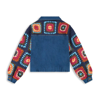 hd crochet pieced denim bomber