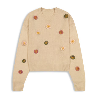 km flower applique crewneck