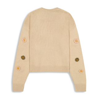 km flower applique crewneck