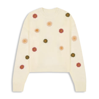 km flower applique crewneck