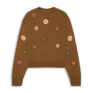 km flower applique crewneck