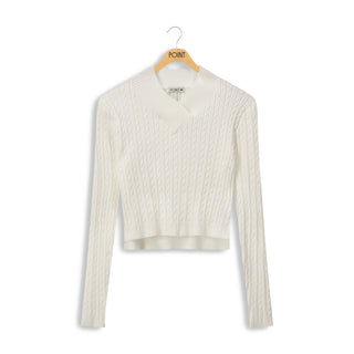 point vneck cable sweater