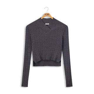 point vneck cable sweater