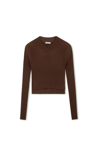 Point V-neck Cable Sweater