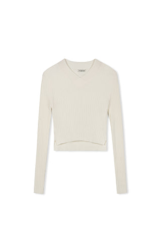 Point V-neck Cable Sweater