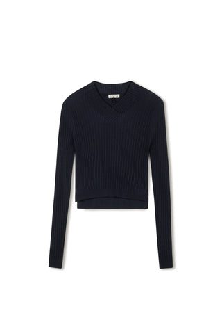 Point V-neck Cable Sweater