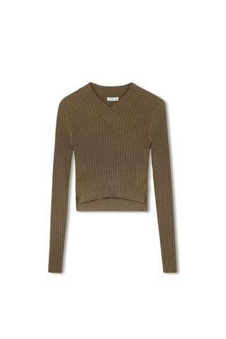 Point V-neck Cable Sweater