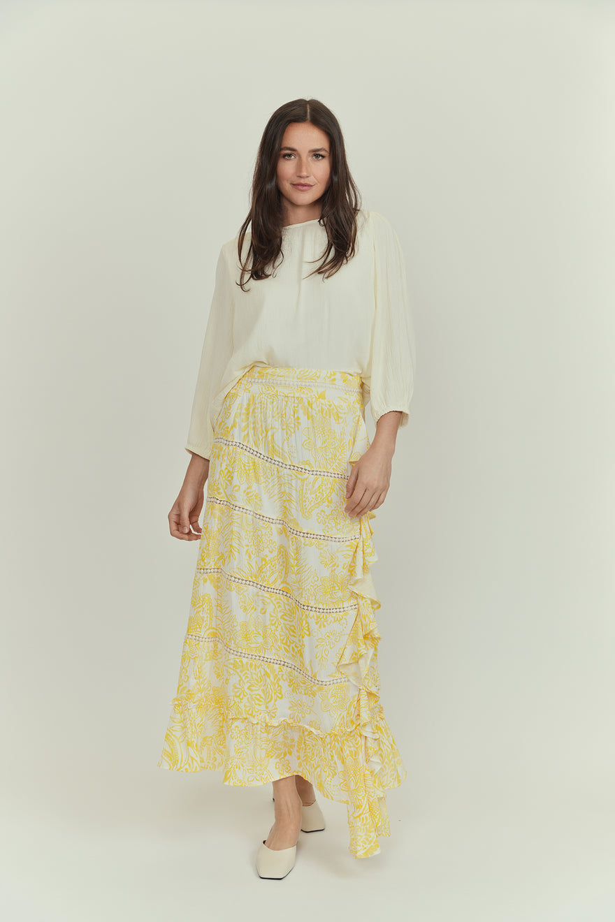 cleo printed maxi skirt w/ crochet