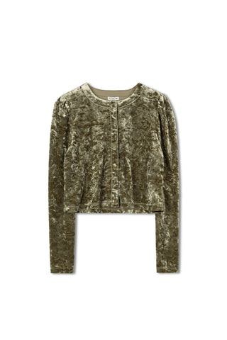Point Velvet Puff Sleeve Cardigan