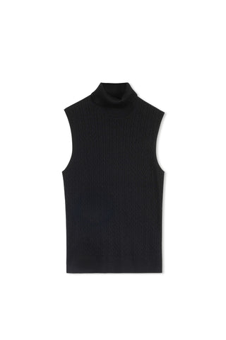 cinnamon sleeveless cable turtleneck - Black