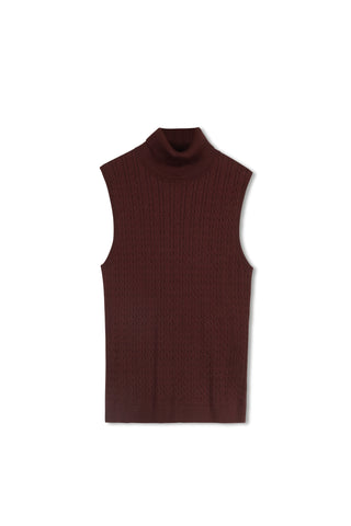 cinnamon sleeveless cable turtleneck - Brandy