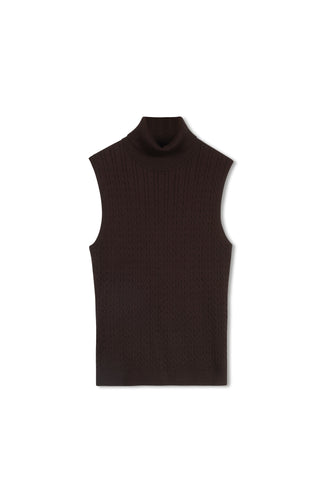 cinnamon sleeveless cable turtleneck - Chocolate