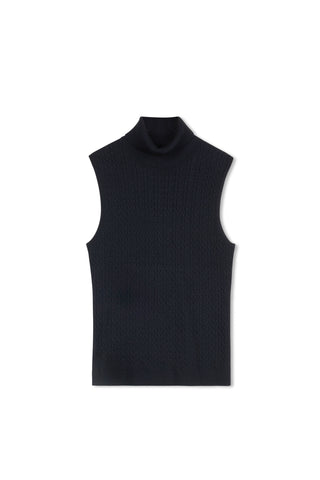cinnamon sleeveless cable turtleneck - Navy