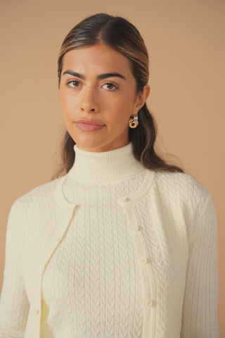 cinnamon sleeveless cable turtleneck