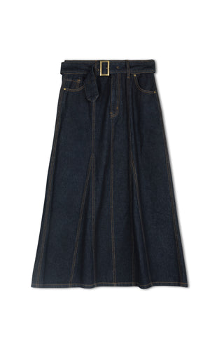 hd gored belted skirt - Indigo