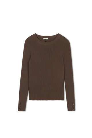 point scallop edge sweater - CHOCOLATE