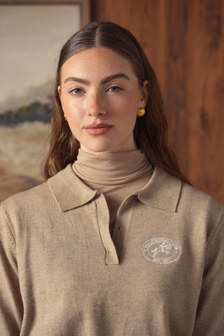 point knit polo sweater