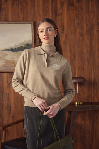 point knit polo sweater