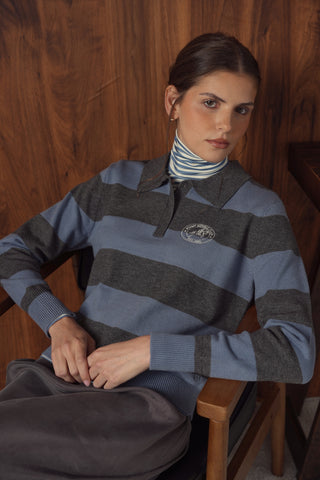 point knit polo sweater