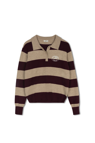 point knit polo sweater - BERRY WINE STRIPE